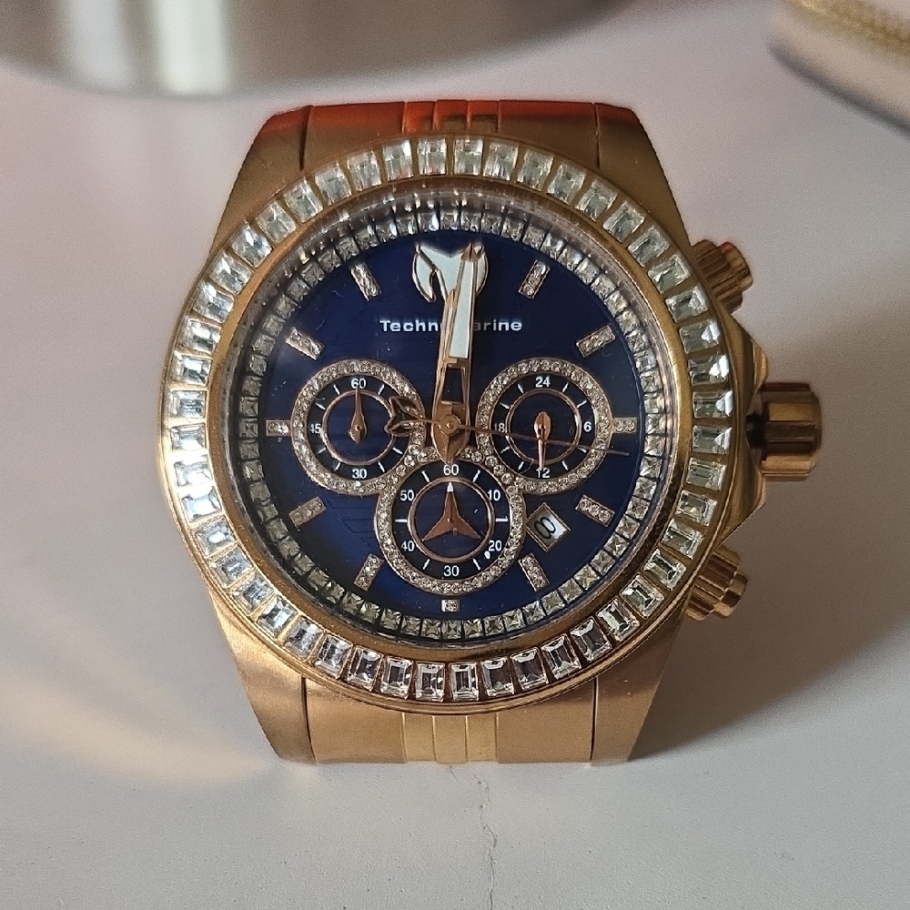 Technomarine Rose Gold and Navy Chronograph Watch